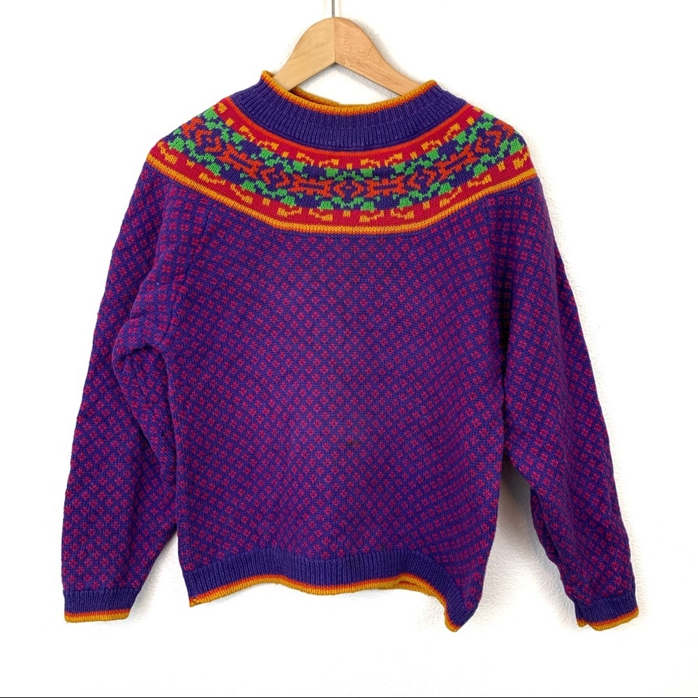 Vintage Knitted High Collar Colorful Sweater